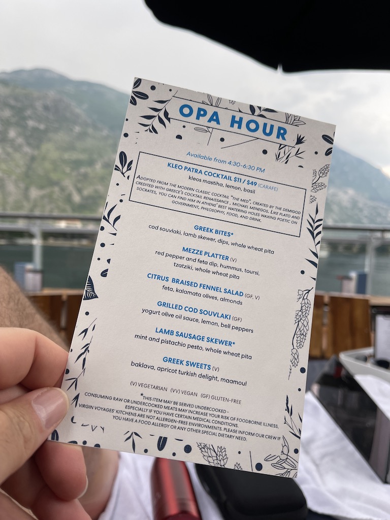 virgin cruise bar menu