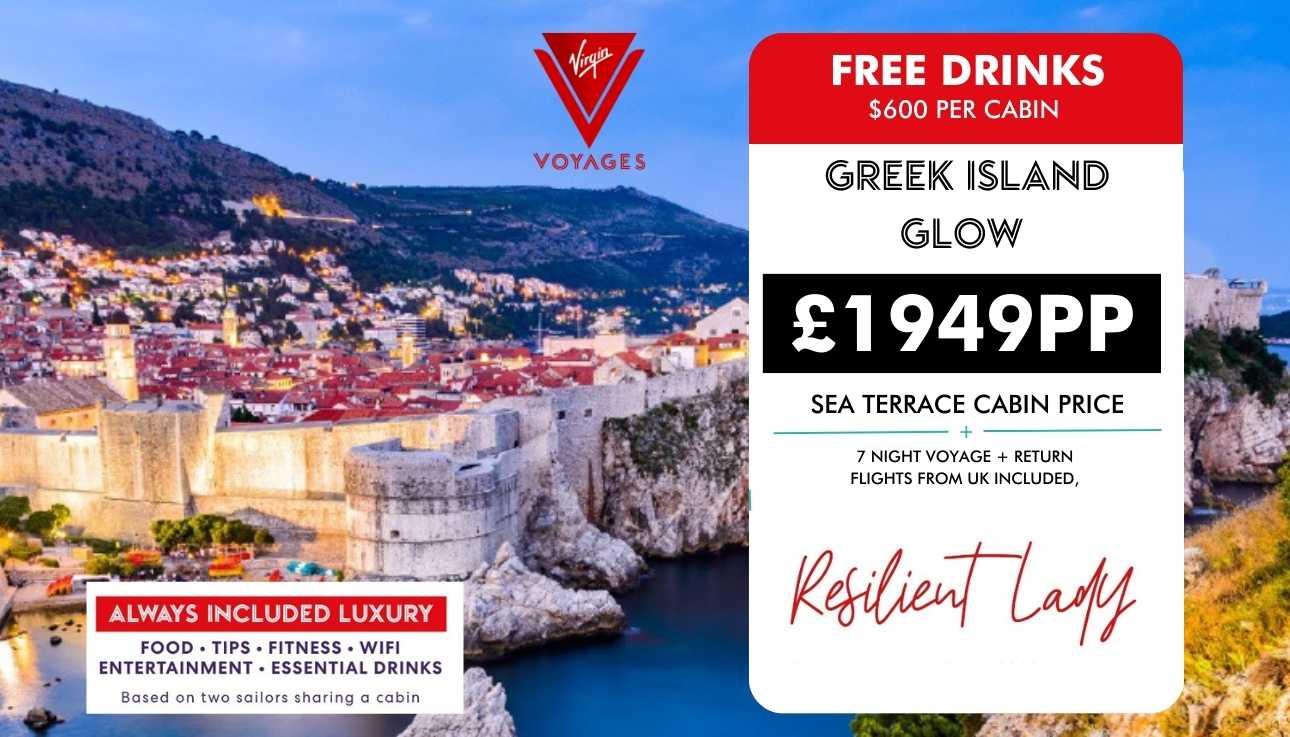 Virgin Voyages Greek Island Gl;ow