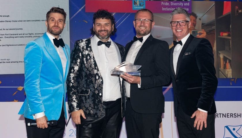 Magical Traveller accepting the award for best independent travel agent at the 2023 Wave Awards