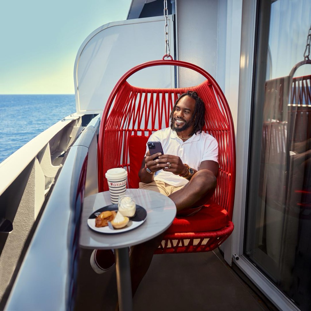 ShipEats room service delivered to a Sea Terrace balcony on Virgin Voyages