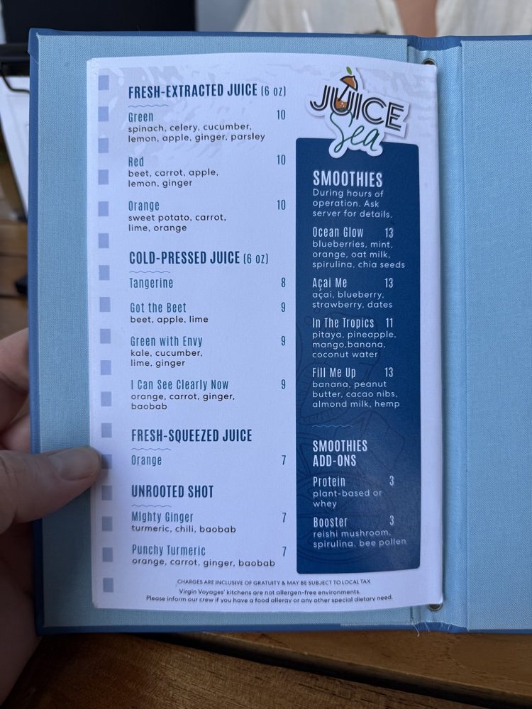 Juice Sea Bar Menu 2026