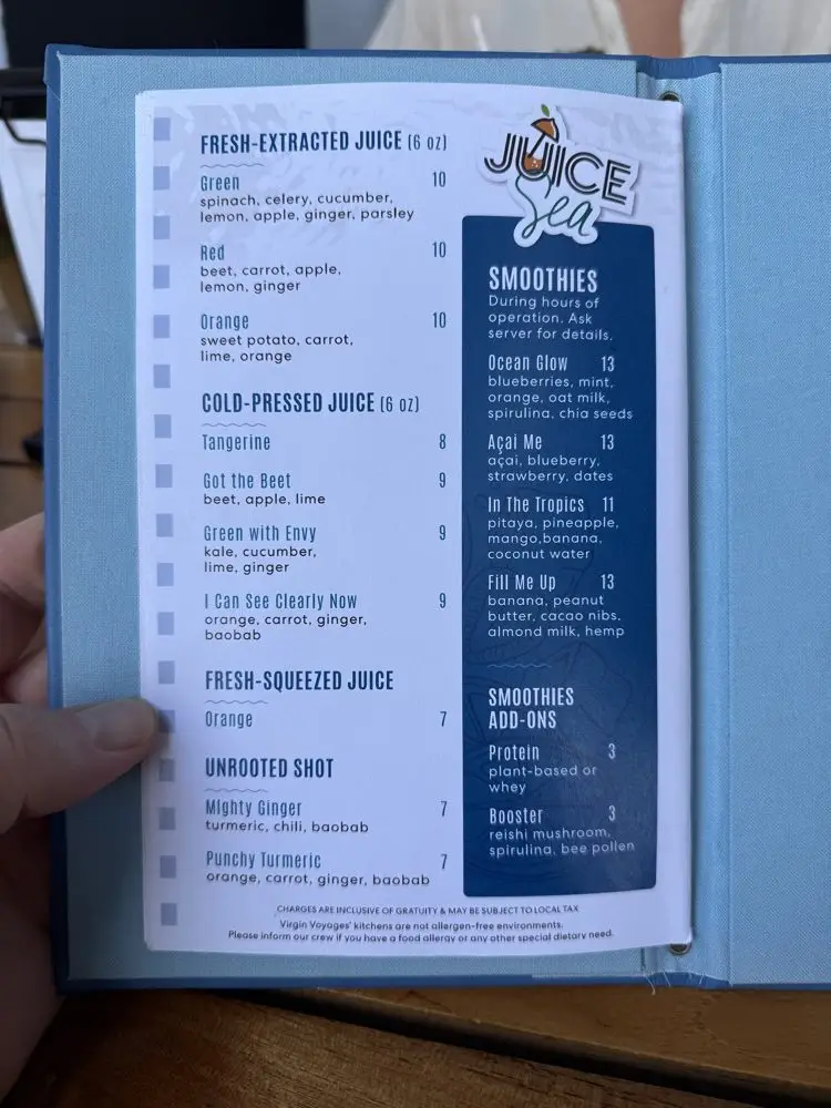 Juice Sea Bar Menu 2026