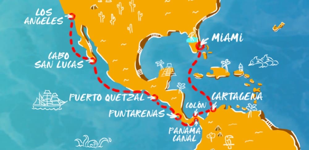 Miami to LA via the Panama Canal Itinerary Map