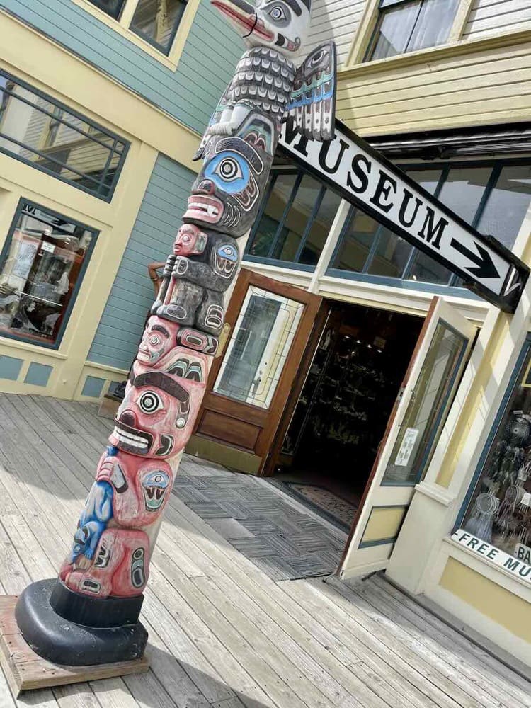 Totem pole outside a gift shop in Skagway