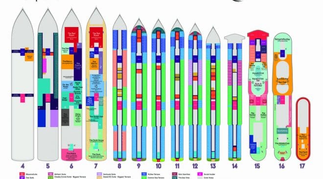 Virgin Voyages - Scarlet Lady - Deck Plans - One Pager