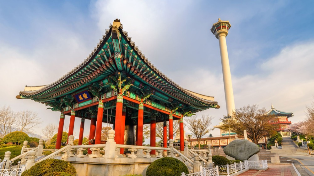 Busan city skyline at Yongdusan Park and Busan Tower, Busan, South Korea