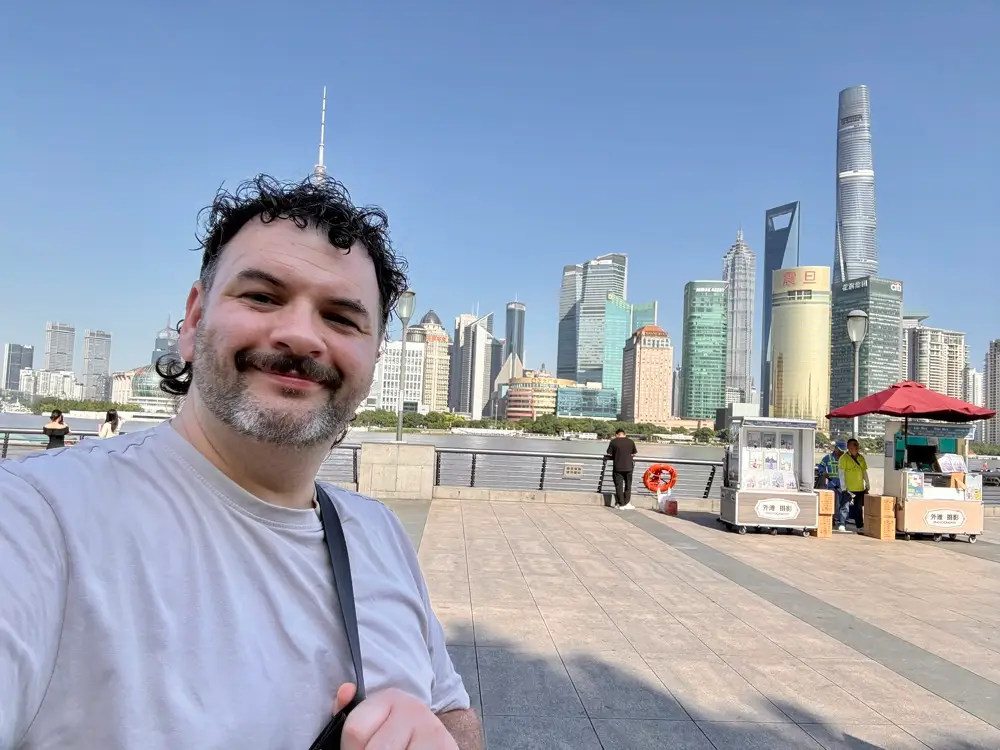 Kieran at The Bund overlooking Pudong
