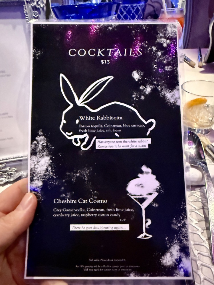Spectrum of the Seas Wonderland Menu