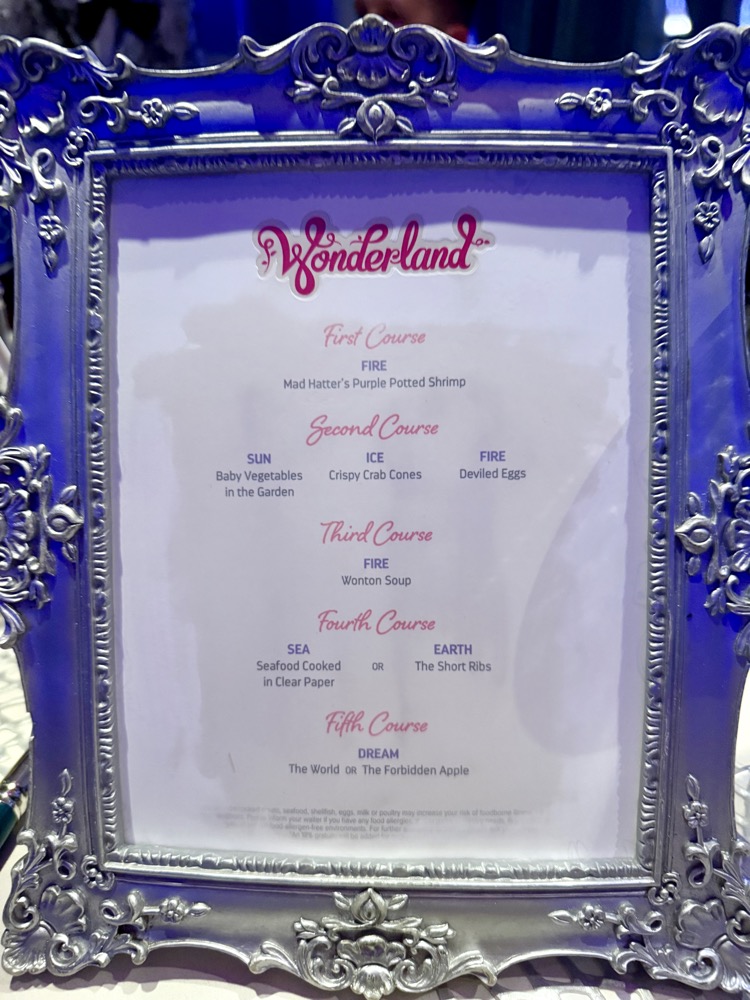 Spectrum of the Seas Wonderland Menu