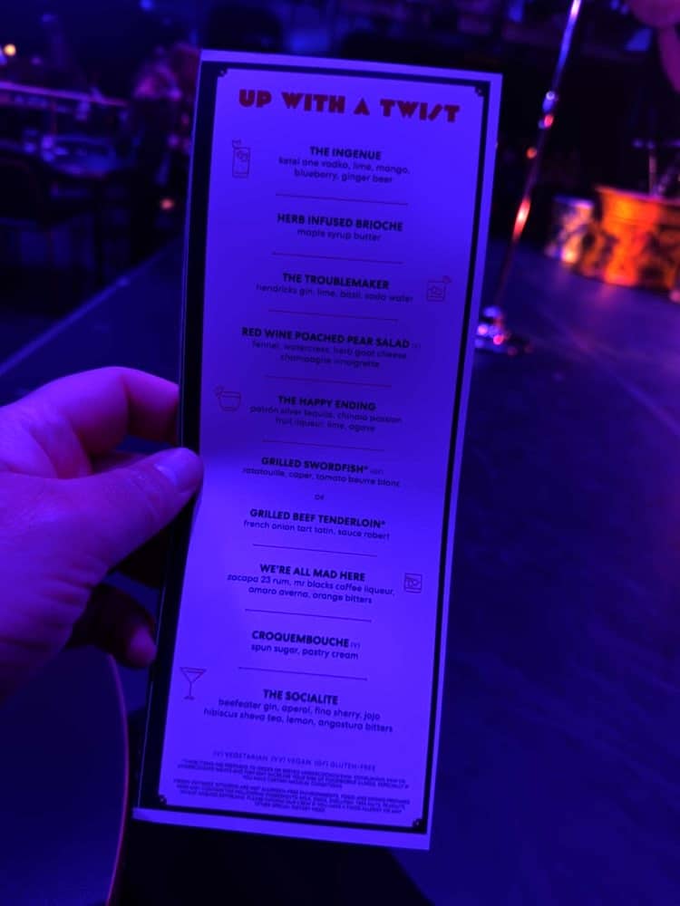 Brilliant Lady Up With A Twist — Dinner Show Menu
