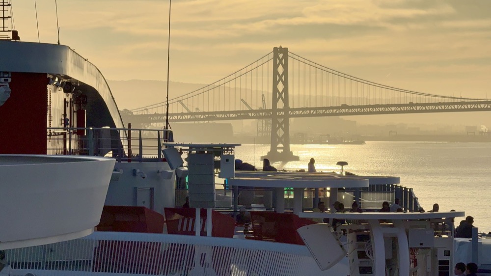 Bay Bridge at sunrise from Brilliant Lady in San Francisco