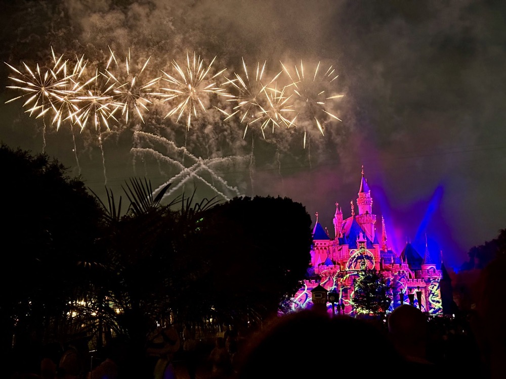 Halloween fireworks over Sleeping Beauty Castle at Disneyland