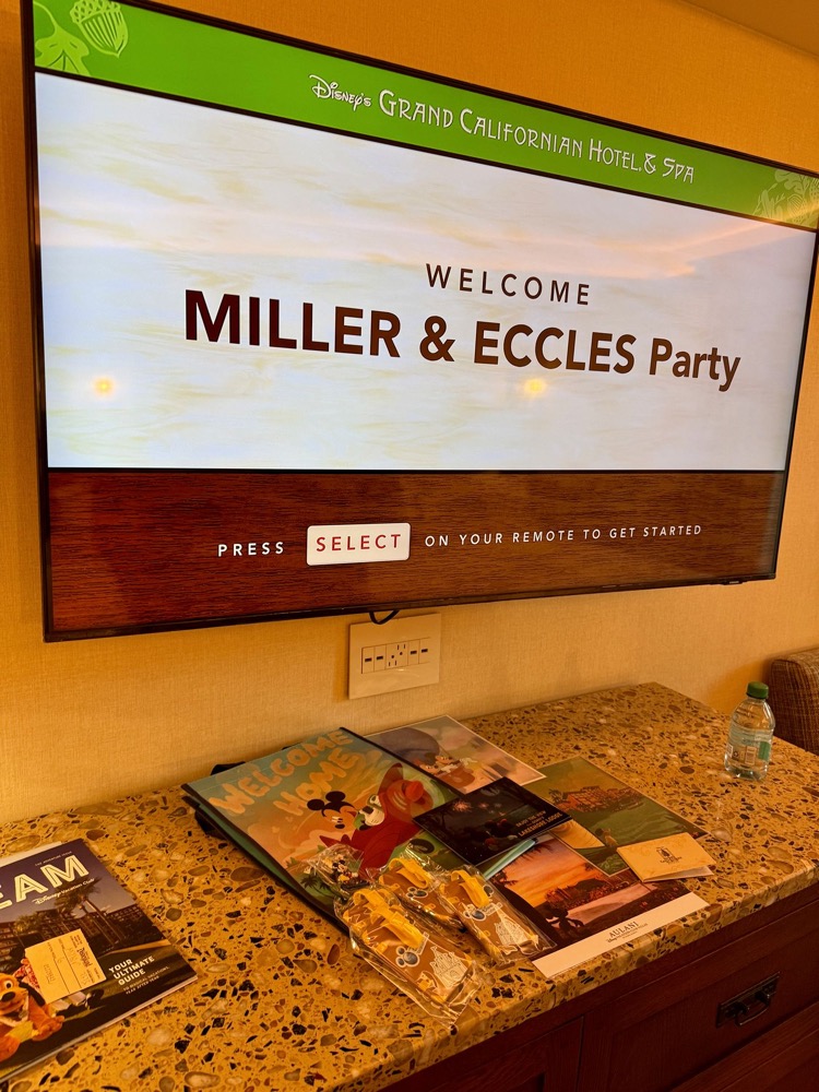 Personalised welcome screen in our Grand Californian hotel room
