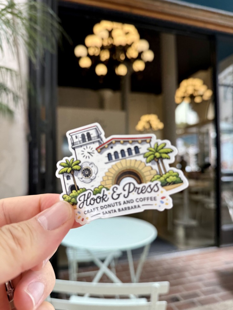 Hook and Press Donuts sticker in Santa Barbara
