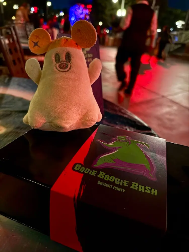 Oogie Boogie Bash dessert party treat box with ghost plush