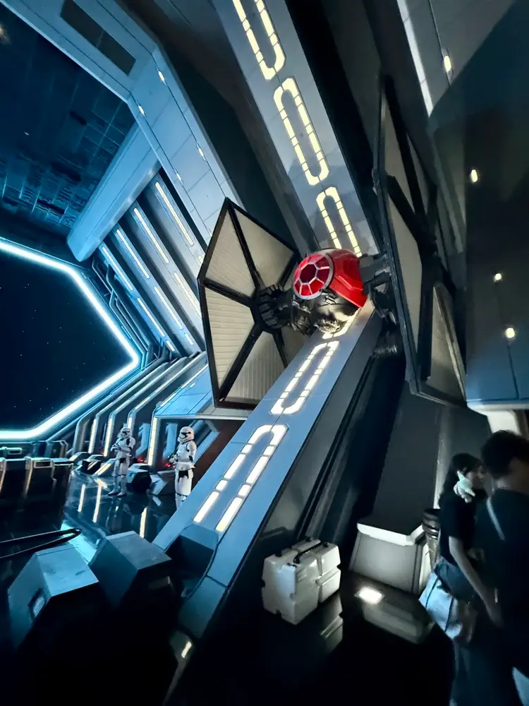 TIE fighter inside Star Wars: Rise of the Resistance at Disneyland