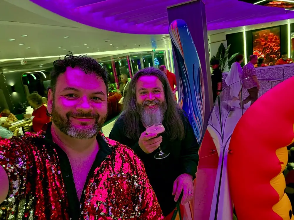 Kieran and Phil on Scarlet Night on Virgin Voyages