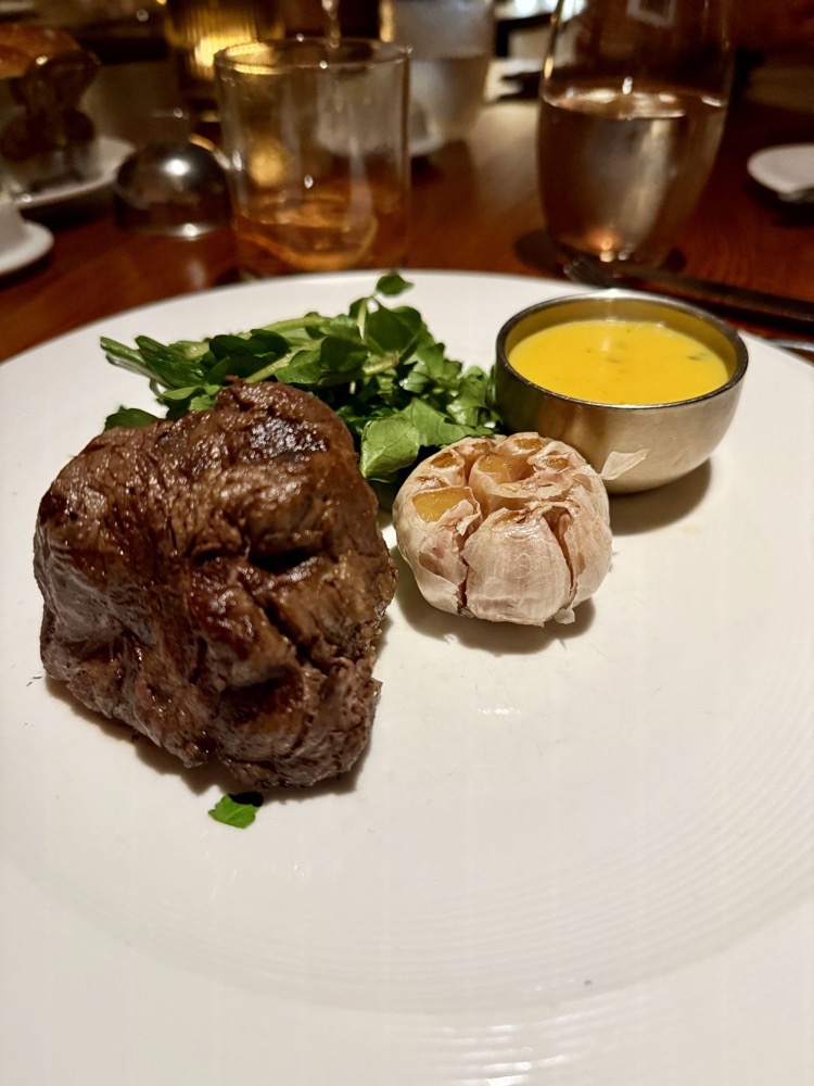 Filet steak with roasted garlic at The Wake on Brilliant Lady
