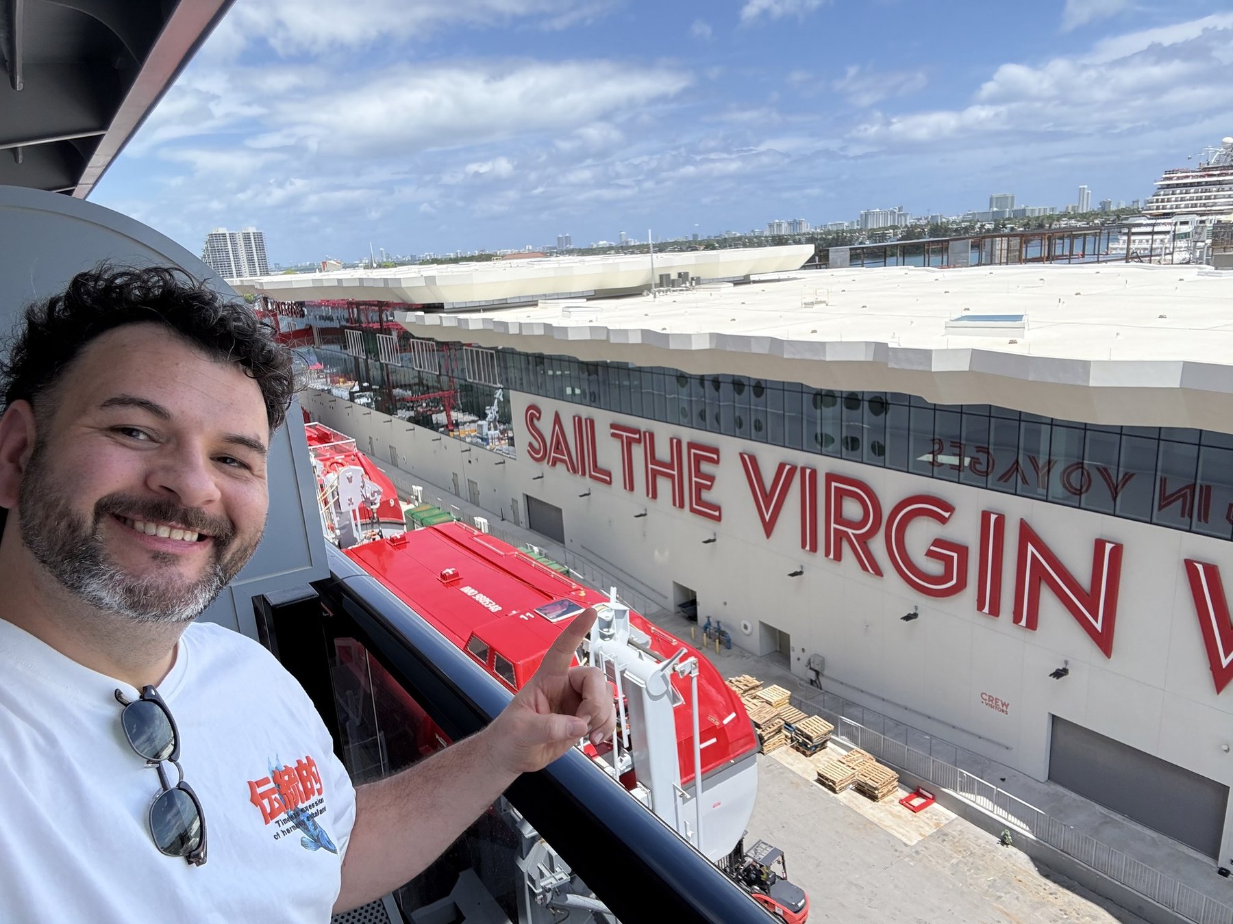 Kieran outside Virgin Voyages' Terminal V in Miami