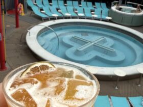 A drink beside the pool on Valiant Lady