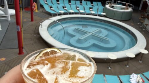 A drink beside the pool on Valiant Lady