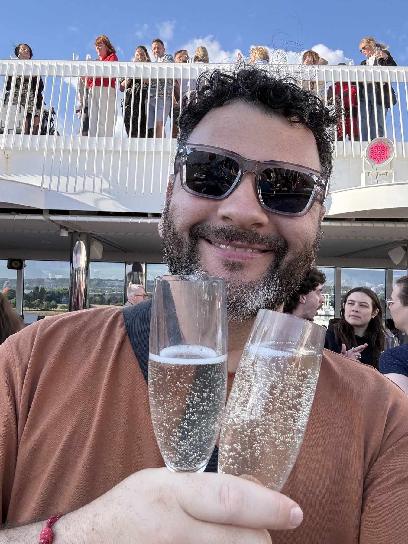 Day one bubbles on deck on Virgin Voyages Valiant Lady