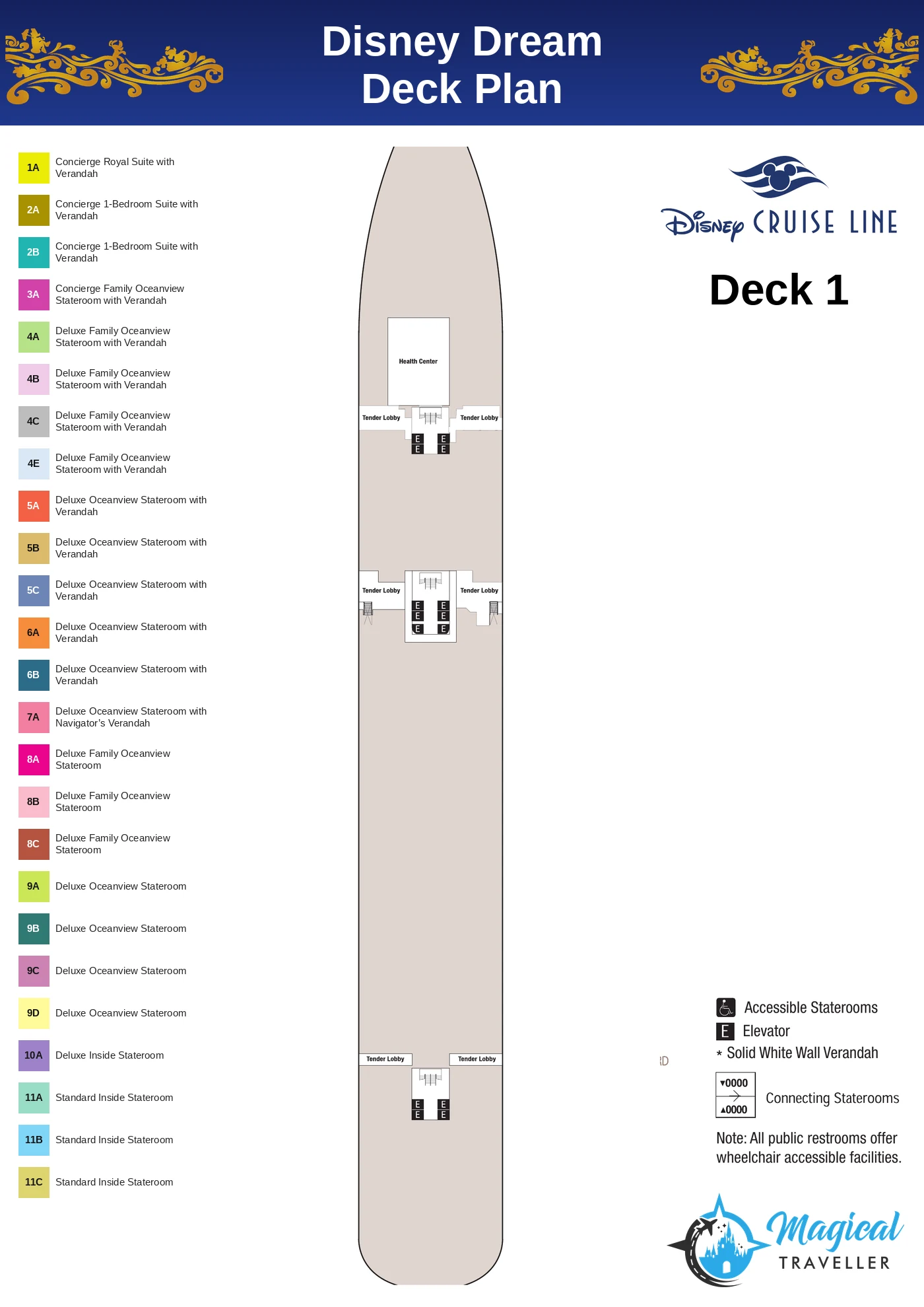Disney Dream deck plan, Deck 1