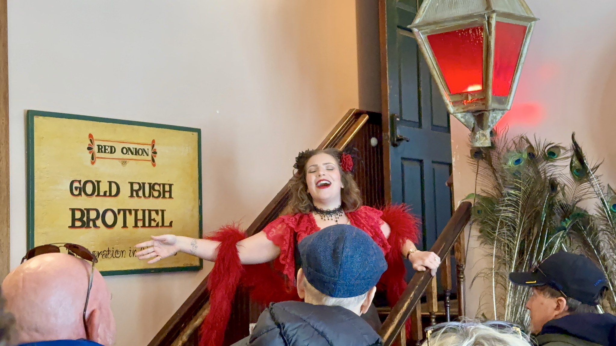 Costumed madam leading the Red Onion Saloon gold rush brothel tour in Skagway