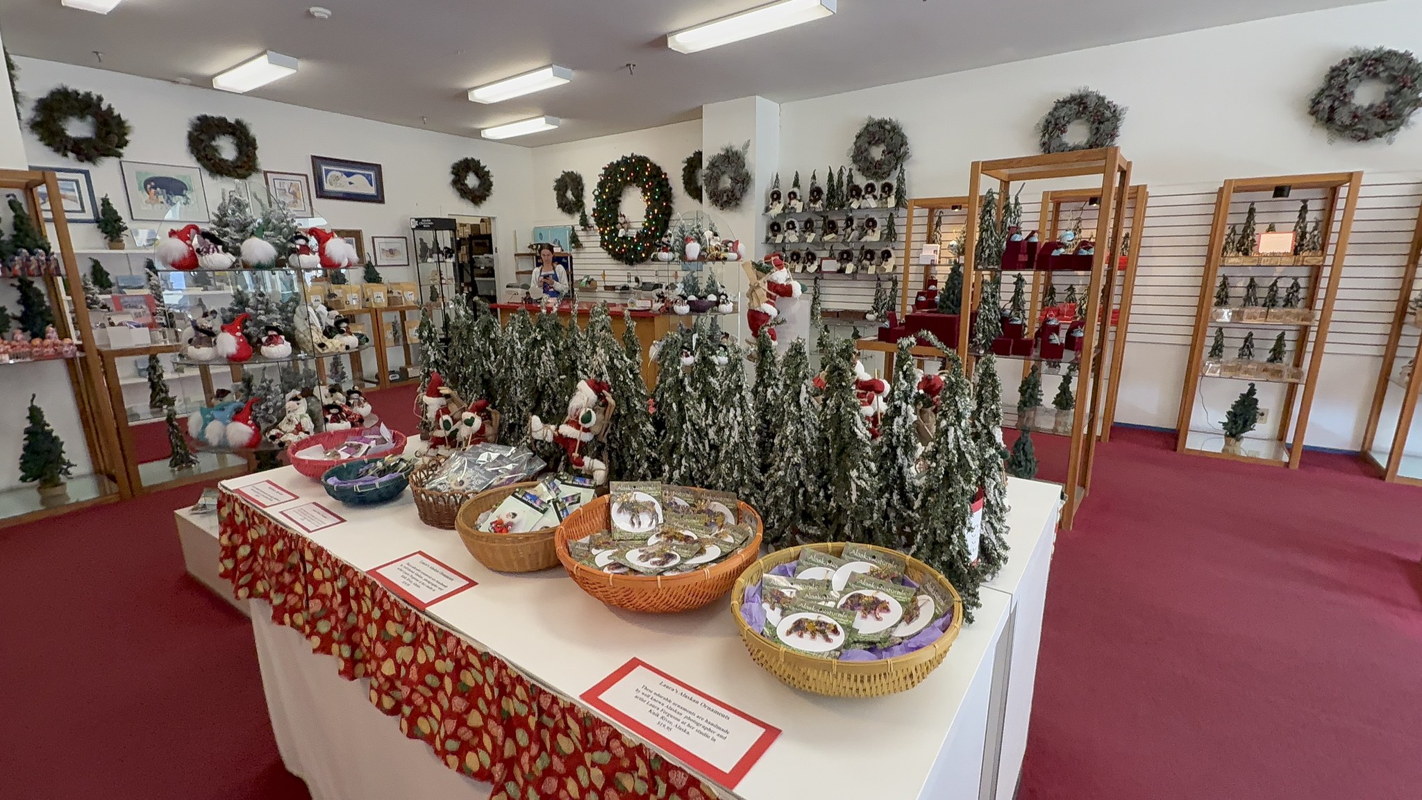 Handmade Alaskan Christmas decorations and ornaments in a Skagway shop