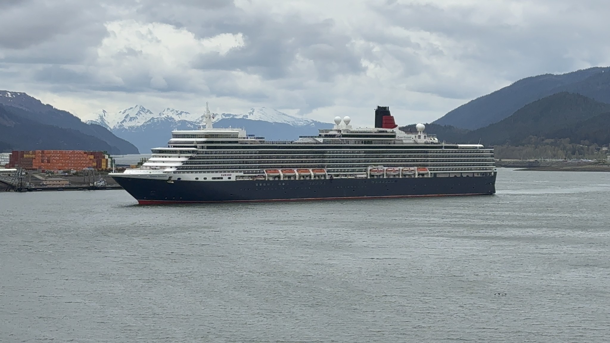 Cruise ship in the channel off Juneau on a busy seven-ship day