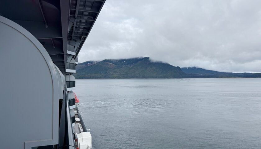 View across Icy Strait from Brilliant Lady docked at Icy Strait Point