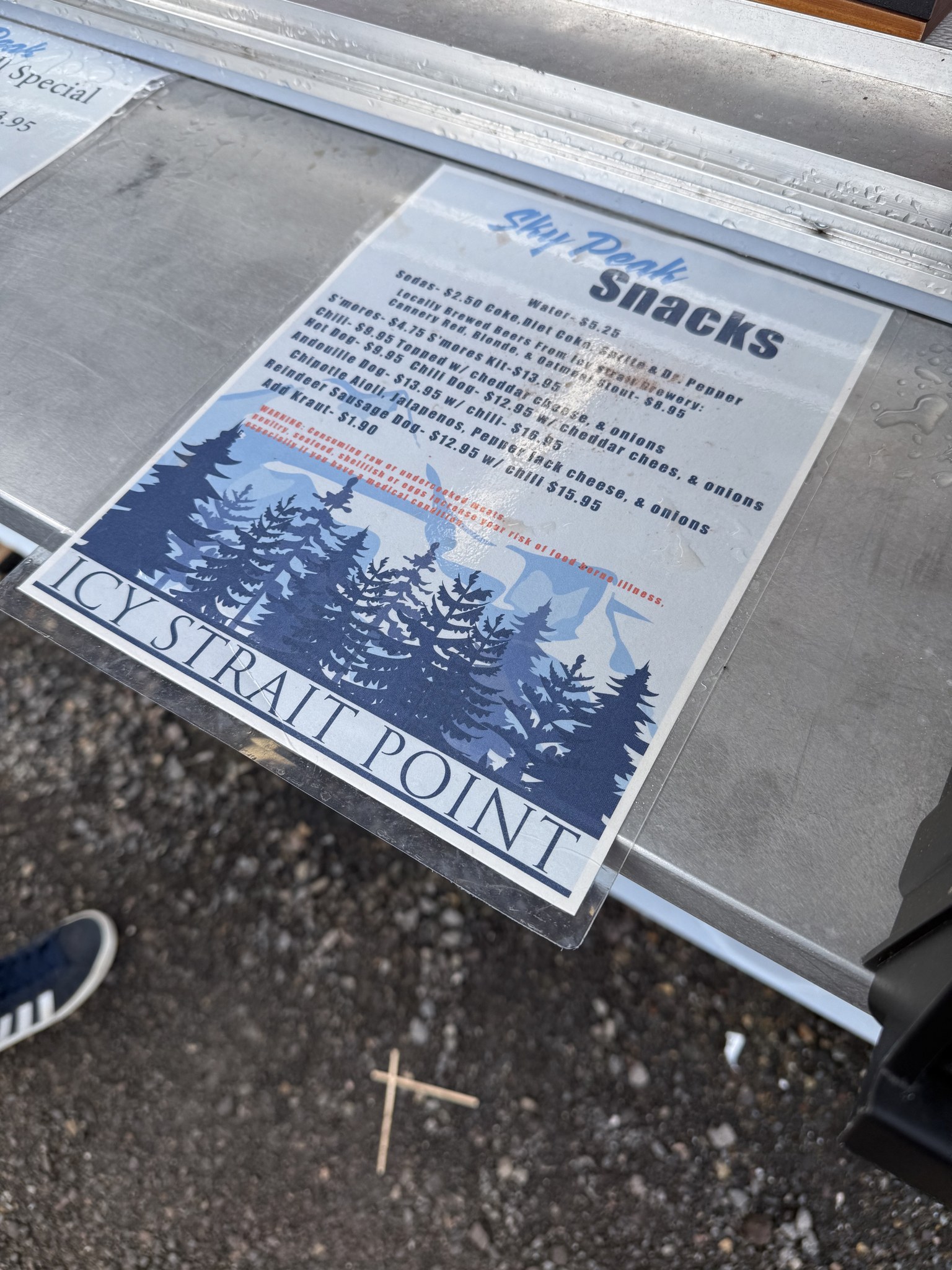 Icy Strait Point sign at the top of the mountain gondola
