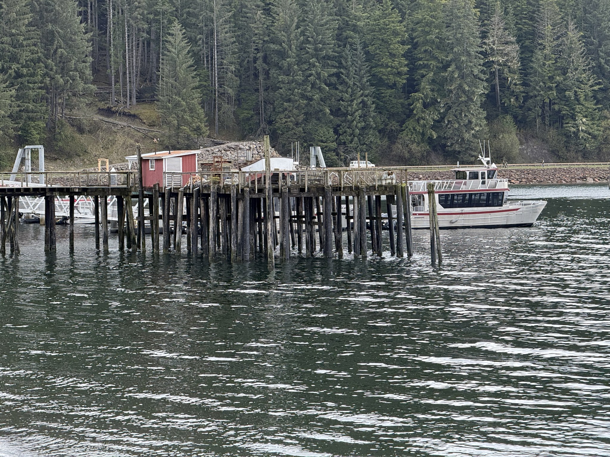 Old wooden cannery pier over the water at Icy Strait Point