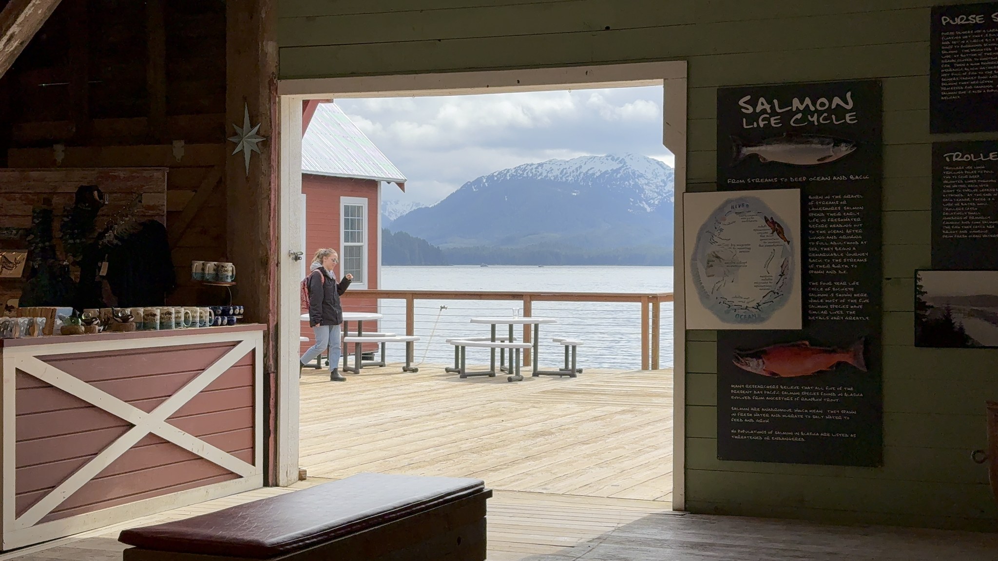 Inside the old cannery museum at Icy Strait Point, looking out to sea