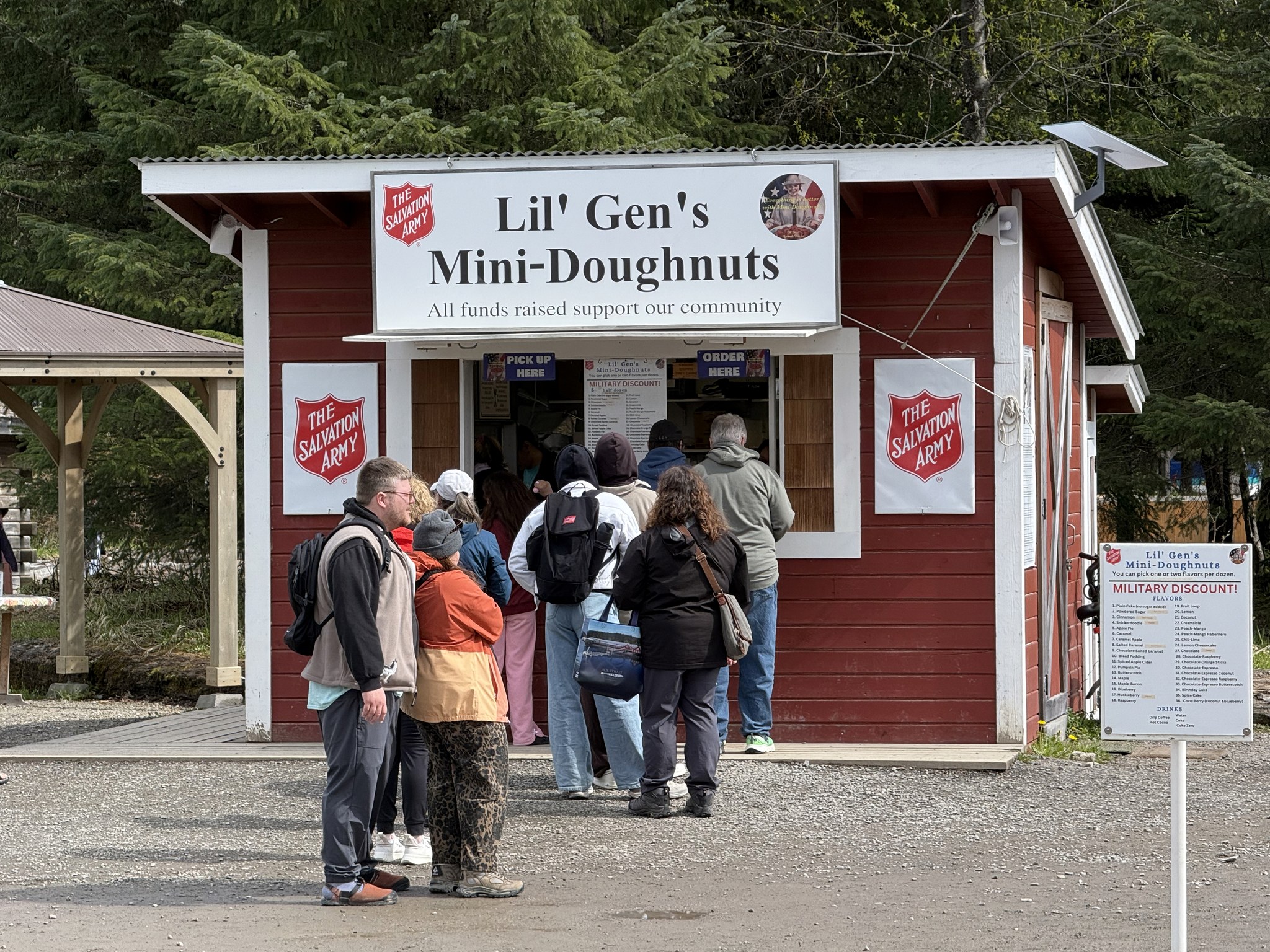 Lil' Gen's Mini-Doughnuts stand on the waterfront at Icy Strait Point