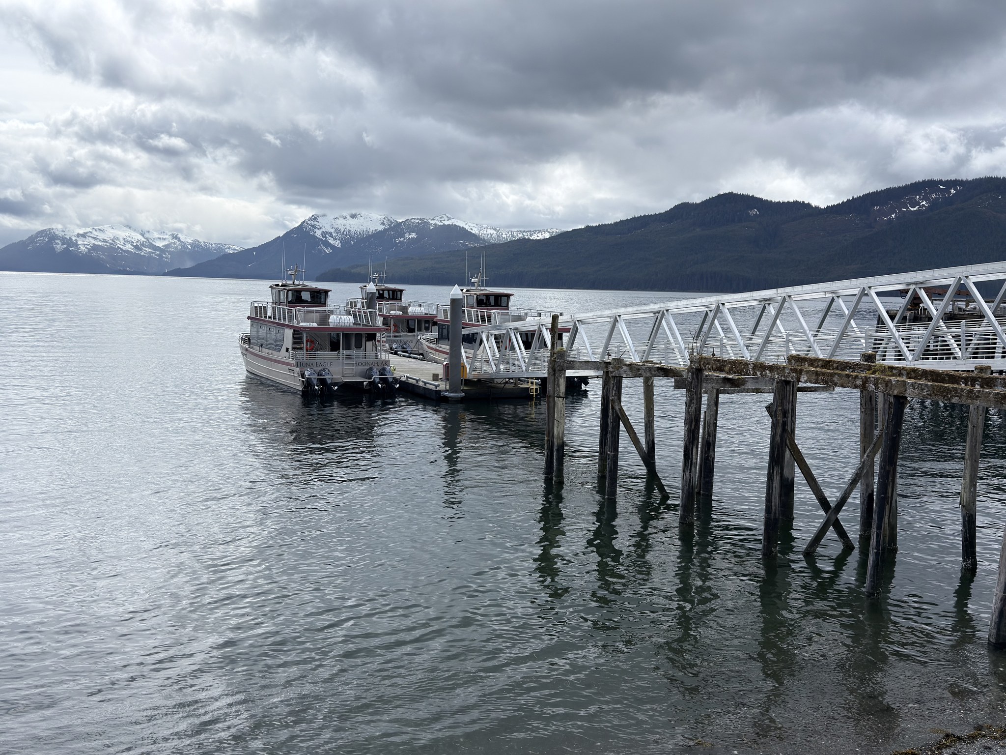 Tour boats moored at the pier at Icy Strait Point