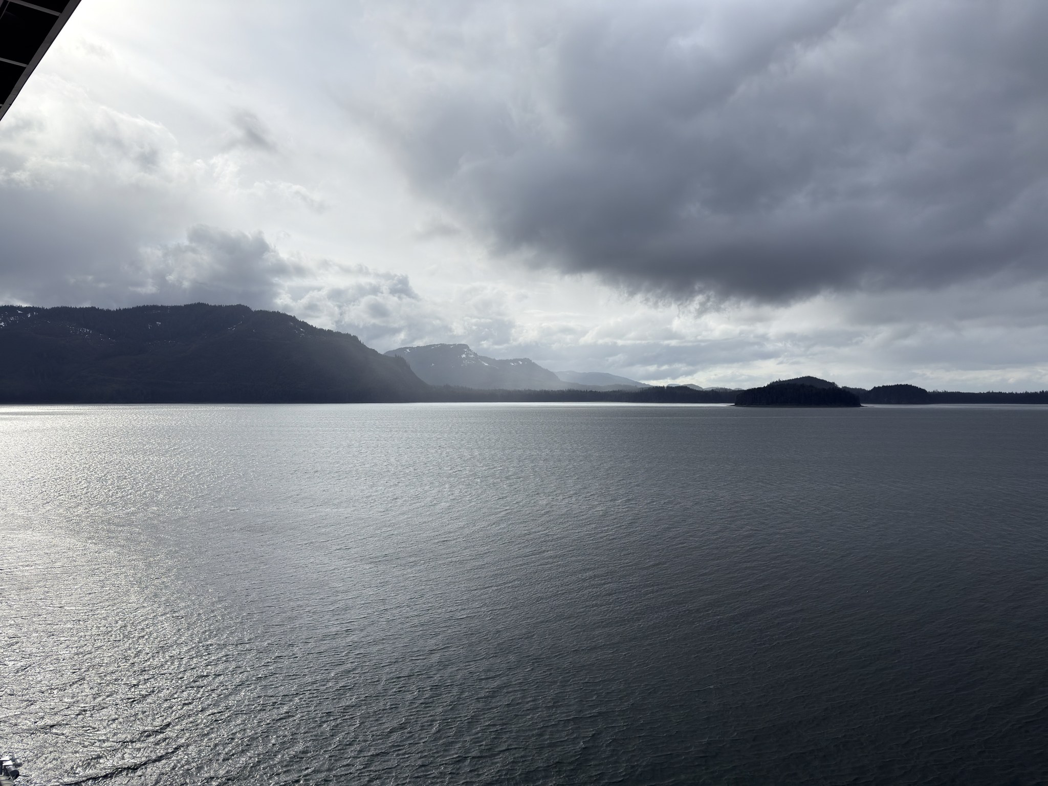 Grey water of Icy Strait while watching for whales from the shore