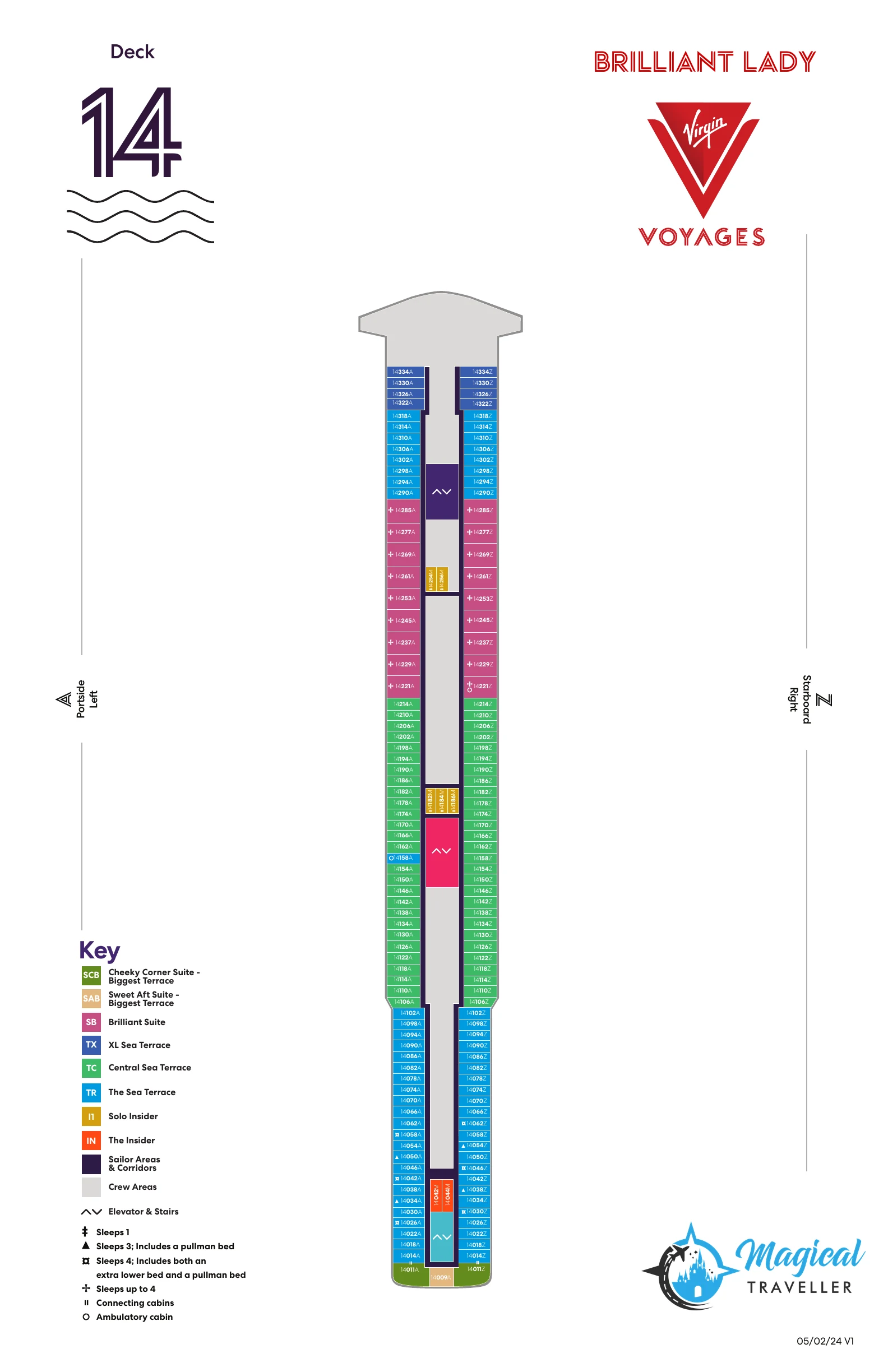 Brilliant Lady deck plan, Deck 14