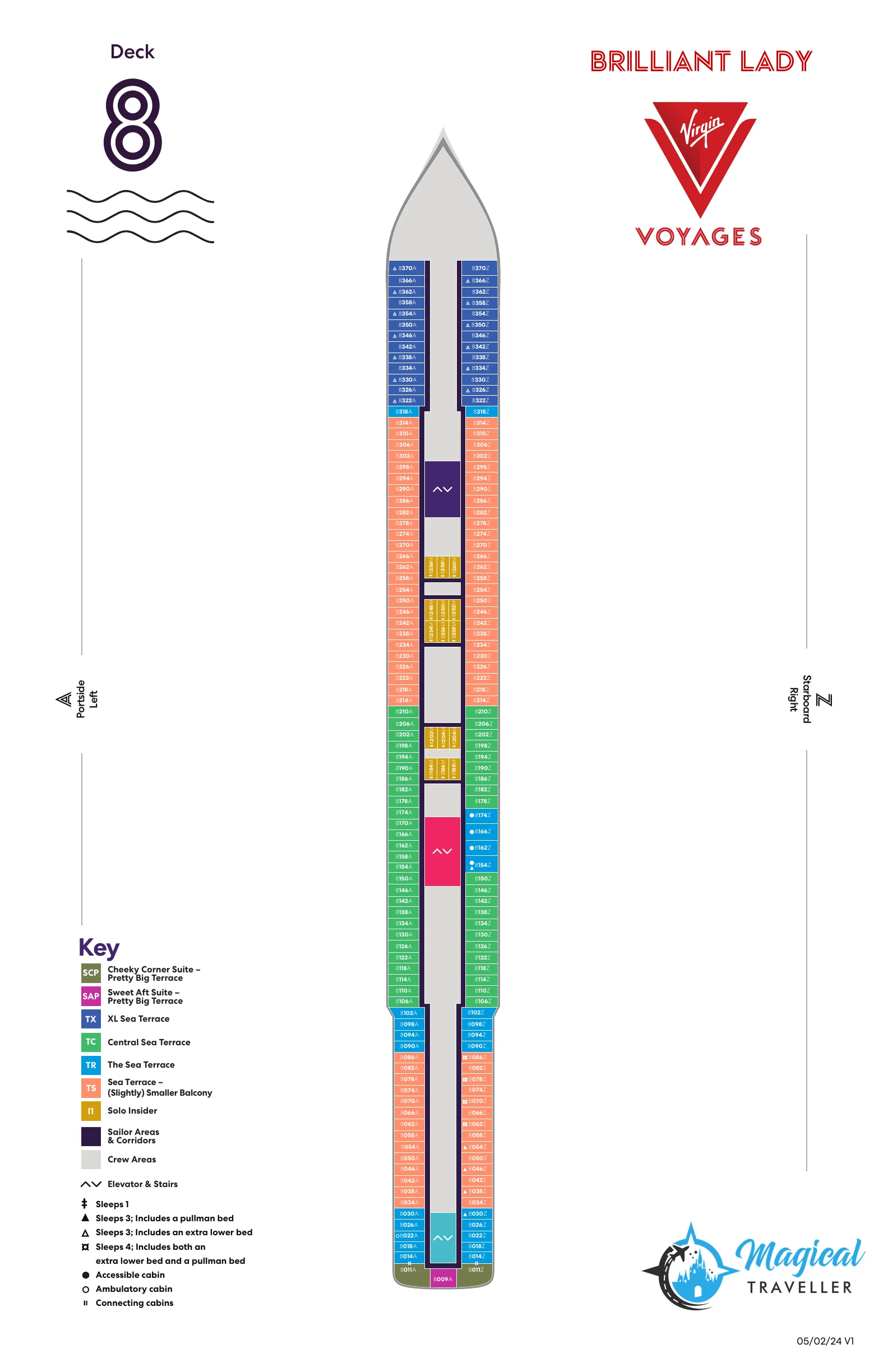 Brilliant Lady deck plan, Deck 8