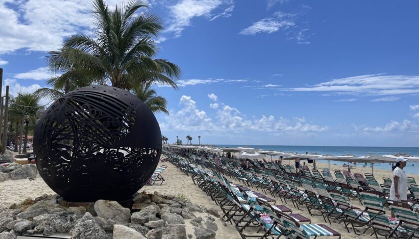 Rows of loungers on the beach at the Beach Club at Bimini