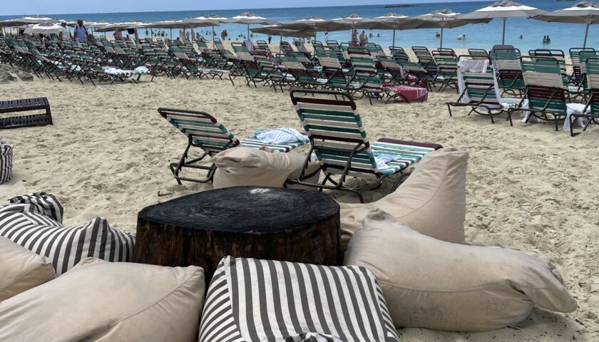 Beanbags on the sand at the Beach Club at Bimini