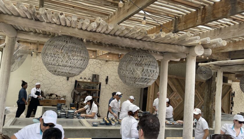 Chefs serving lunch at the open-air restaurant at the Beach Club at Bimini