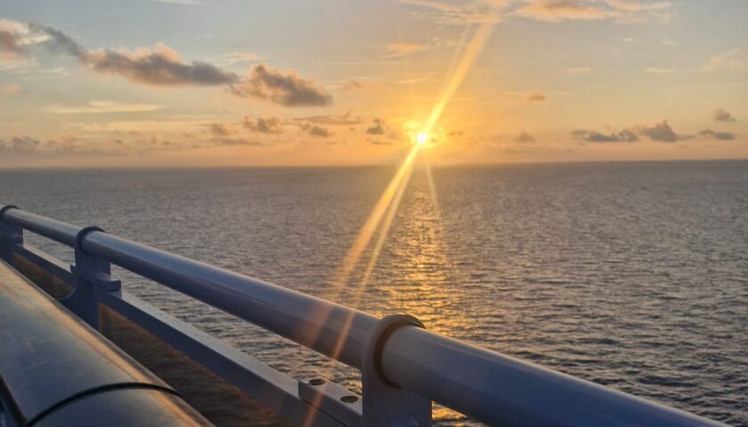 Sunrise sail-in to Bimini from a Sea Terrace on Resilient Lady