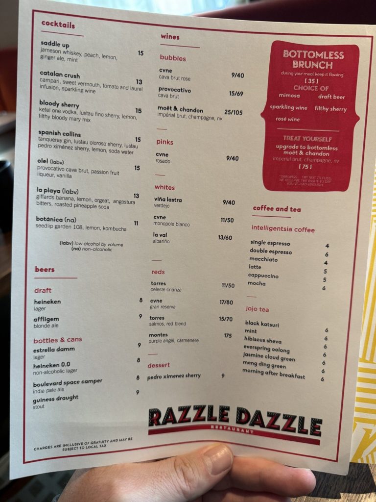 Brilliant Lady Razzle Dazzle Brunch Drinks Menu (September 2026)
