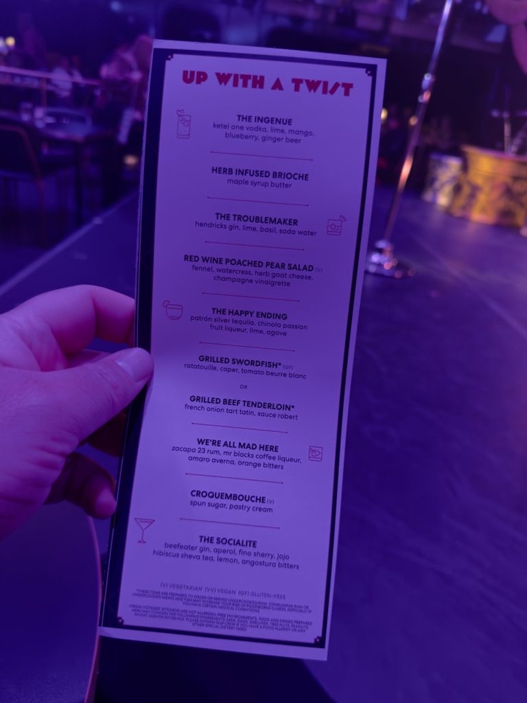 Brilliant Lady Up With a Twist supper club menu