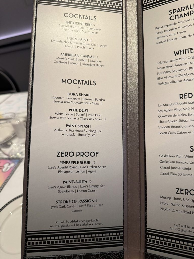 Disney Adventure Animators Table Cocktail Menu (March 2026)