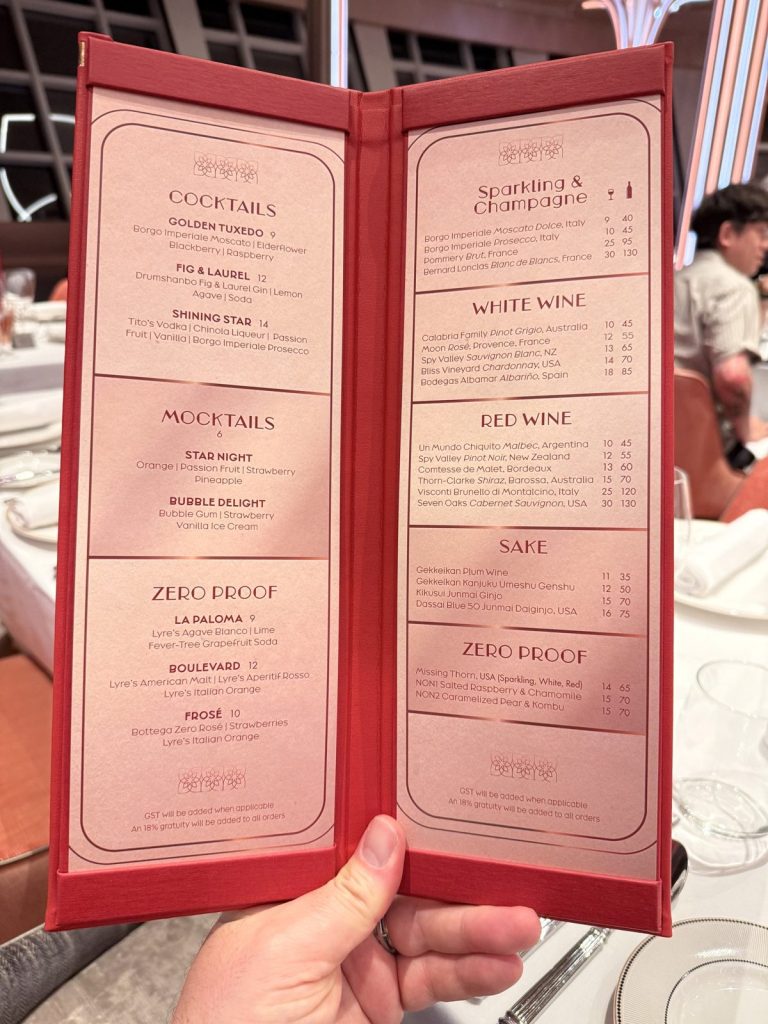Disney Adventure Hollywood Spotlight Club Drinks Menu Table (March 2026)