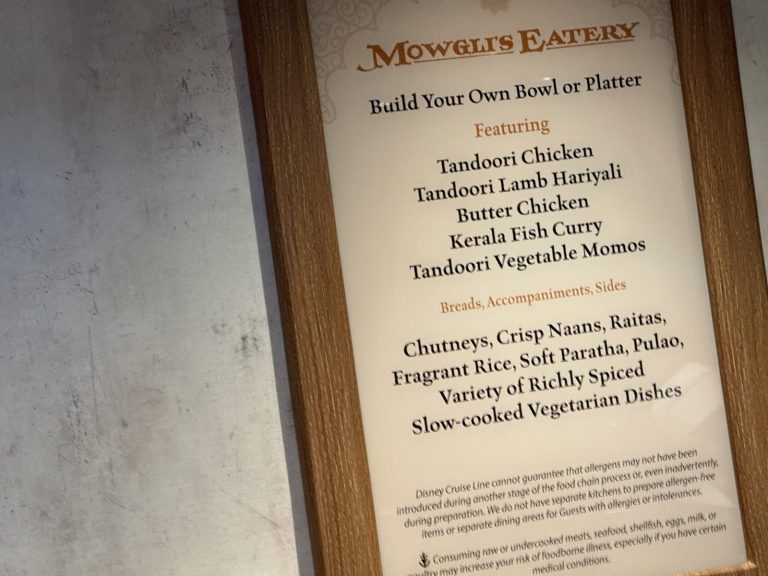 Disney Adventure Mowglis Eatery Menu Board (March 2026)