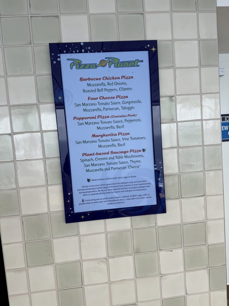 Disney Adventure Pizza Planet Menu Board (March 2026)