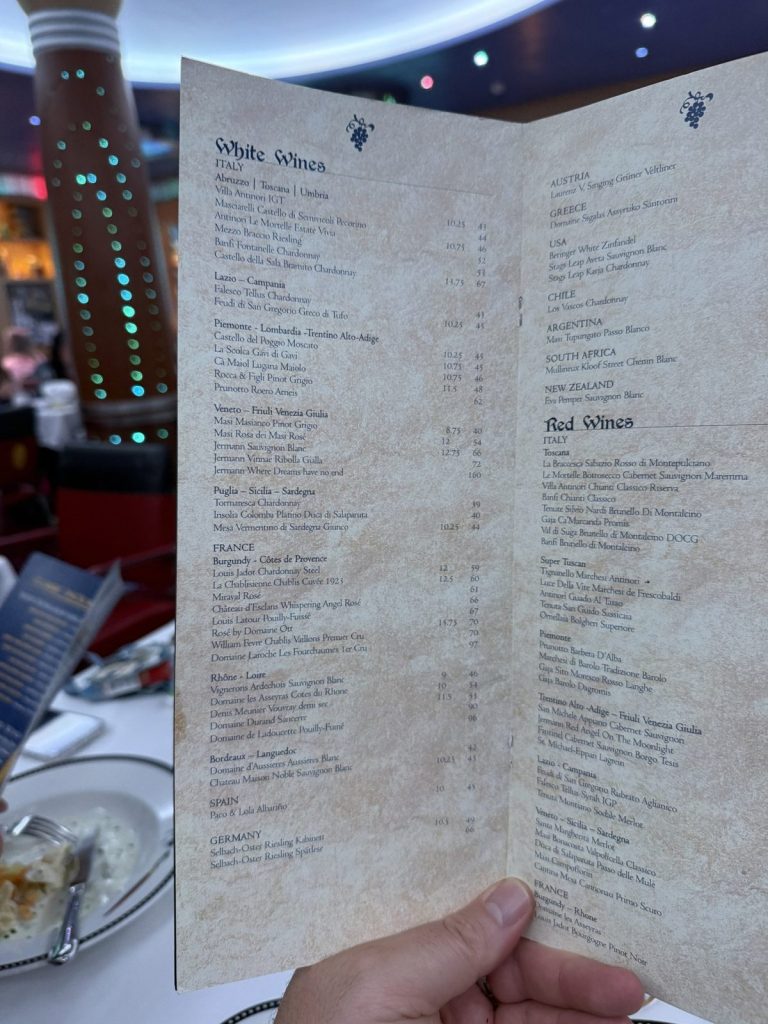 Disney Fantasy Animators Palate Wine List 1 (September 2025)